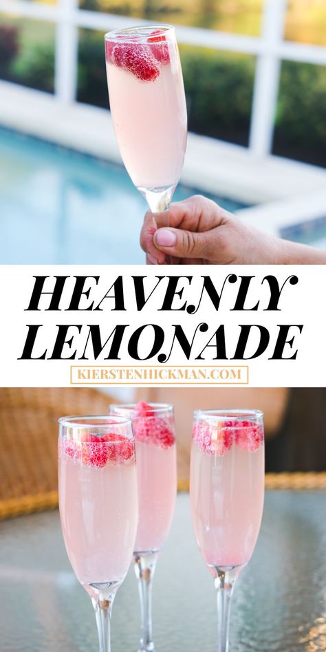 Heavenly lemonade cocktails are like mimosas, but better! Try this cocktail recipe for brunch. #cocktailrecipes #cocktails #brunchideas #brunch #brunchrecipe #drinks #drinksalcoholrecipes #drinkrecipeseasy Vodka Brunch Cocktail, Bridal Brunch Drinks, Pink Bridal Shower Drinks, Pretty In Pink Brunch Ideas, Tea Party Drinks Alcohol, Baby Shower Drinks Non Alcoholic, Bridal Shower Drinks Cocktails, Baby Shower Alcoholic Drinks, Non Alcoholic Brunch Drinks