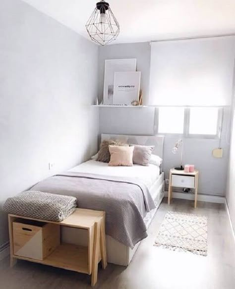 Narrow Bedroom, Tiny Bedroom Design, Bedroom Hacks, Single Bedroom, Simple Room, Small Room Design, Minimalist Room, Tiny Bedroom, Teen Bedroom Decor