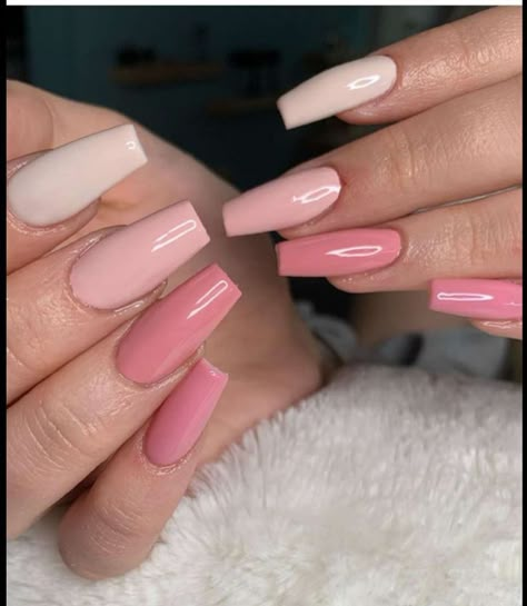 3 Shades Of Pink Nails, Nails With Different Shades Of Pink, Different Shades Pink Nails, Shades Of Pink For Nails, Simple Full Set Nails, Acrylic Nails Shades Of Pink, Shades Of Pink Nail Designs, Different Shade Pink Nails, Different Shades Of Pink Nails Acrylic