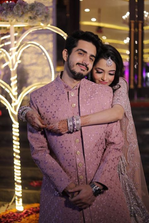 Engagement Couple Dress, Engagement Portraits Poses, Engagement Dress For Groom, Indian Wedding Reception Outfits, Wedding Matching Outfits, Engagement Looks, Reception Outfits, Engagement Look, Groom Photoshoot