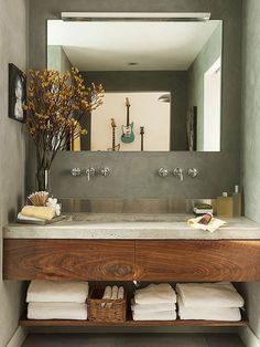 Rustic Small Bathroom Ideas, Concrete Bathroom Design, Wooden Bathroom Vanity, Bathroom Diy Ideas, Bathroom Vanity Designs, Concrete Bathroom, Contemporary Bathroom Vanity, Vanity Design, Bathroom Diy