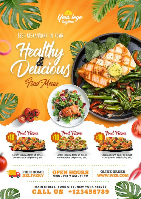 Restaurant Flyer Design Ideas, Food Flyer Design Ideas, Restaurant Menu Card, New Year Food, Restaurant Promotions, Promotion Flyer, Food Promotion, Restaurant Poster, Menu Flyer