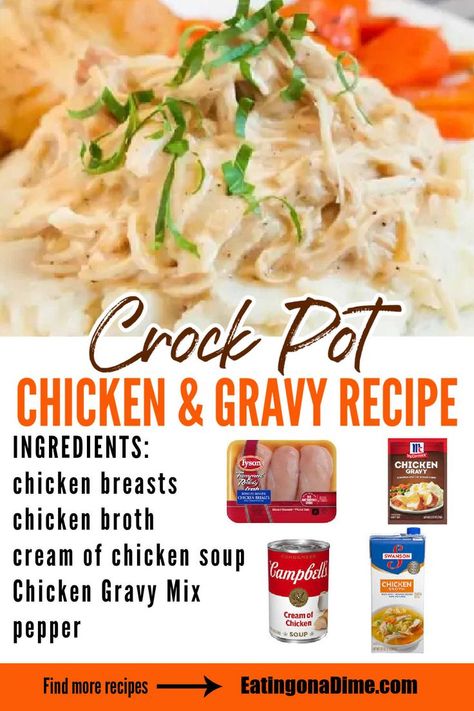 Chicken And Gravy In The Crockpot, Chicken And Broth Crockpot Recipes, Ww Chicken Gravy Crockpot, Crockpot Recipes With Chicken Tenders, Chicken And Gray Crockpot, Crockpot Shredded Chicken Over Mashed Potatoes, Crockpot Pulled Chicken And Gravy, Shredded Chicken With Gravy Crock Pot, Chicken Gravy Crockpot Recipes Easy