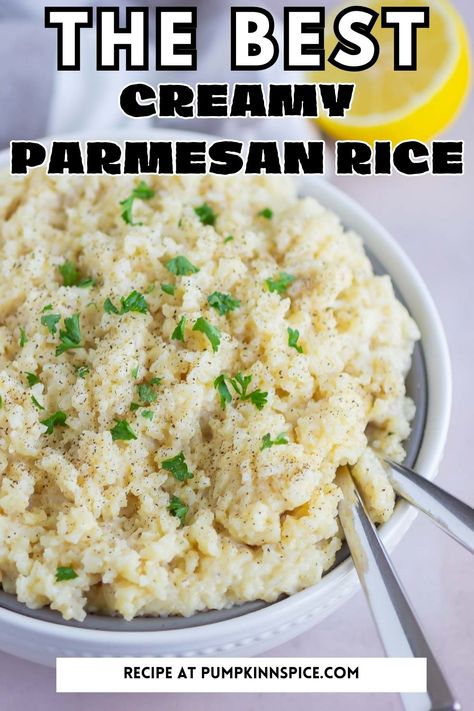 Rice Side For Steak, Flavorful Jasmine Rice Recipes, Creamy Spinach Rice, Creamy White Rice, Flavored Minute Rice Recipes, Easy Seasoned Rice Recipes, Parmesan Rice Creamy, Alfredo Rice Recipes, Flavored White Rice Recipes