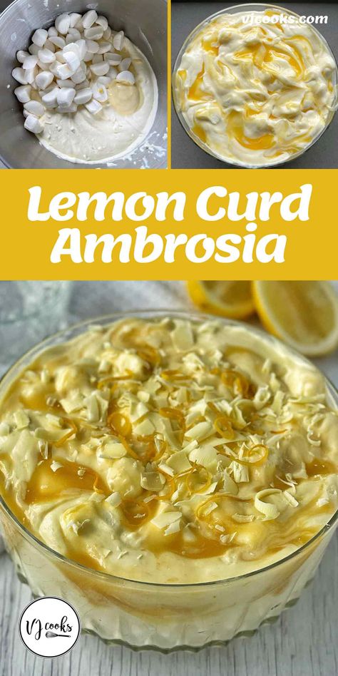 Lemon Curd Ambrosia - VJ Cooks Lemon Curd Ambrosia, Vj Cooks - Recipes, Lemon Ambrosia, Lemon Curd Dessert Ideas, Recipes Using Lemon Curd, Lemon Curd Uses, Lemon Curd Pavlova, Lemon Curd Dessert, Curd Recipes