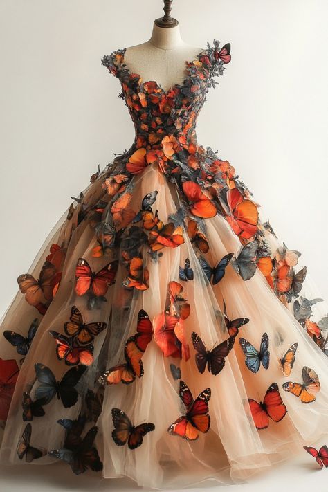 Butterfly Inspired Outfit, Fashion Inspired By Nature, Butterfly Dresses, Patterned Dresses, Art Dresses, Costume Carnaval, Look Boho Chic, Poppy Dress, Fantasy Dresses