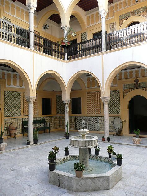 Courtyard, House of Yusuf Karamanli Libyan Architecture, Arabian Architecture, Tripoli Libya, Spanish Style Architecture, Empire Ottoman, Northern Africa, Heritage Hotel, Elegant Hotel, Courtyard House