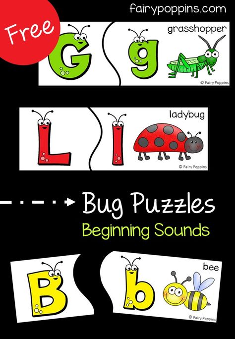 Free bug puzzles which focus on beginning sounds and learning bug vocabulary. Perfect activity for a bug unit. ~ Fairy Poppins Fairy Poppins, Themed Activities For Kids, Insect Study, Bug Activities, Insects Preschool, Bugs Preschool, Insect Activities, Insects Theme, Preschool Literacy