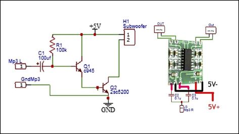 Pam8403 C5200 2.1 Channel Amplifier DIY - TRONICSpro Amplifier Circuit Diagram, Mini Amplifier, Diy Amplifier, Electronics Mini Projects, Audio Amplifier, Circuit Diagram, Power Amplifiers, Diy Homemade, Circuit