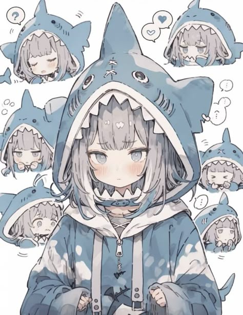 Shark Onesie Drawing, Anime Shark, Y2k Doodles, Anime Face Drawing, Aesthetic Profile Picture Cartoon Soft, Shark Girl, Character Design Girl, Shark Art, Girl Drawing Sketches