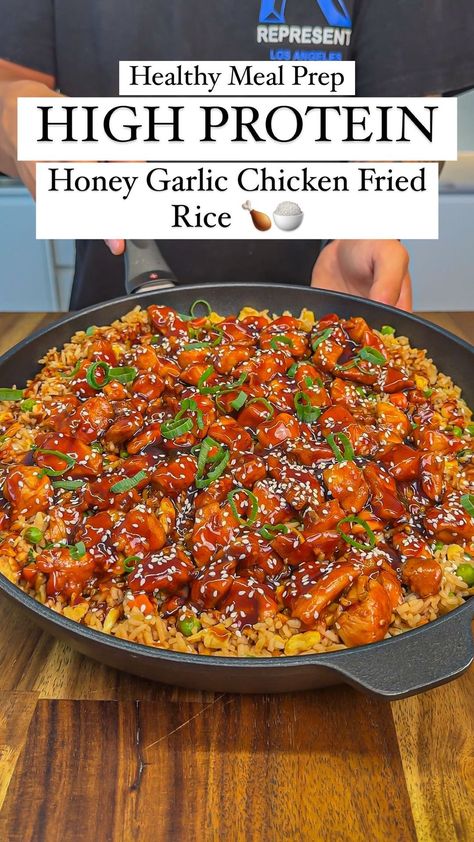 Honey Garlic Fried Rice, Healthy Honey Garlic Chicken Fried Rice, Meal Prep For 4 Days, Honey Garlic Chicken Fried Rice, Healthy Honey Garlic Chicken, Meal Prep Macros, Frozen Mixed Vegetables, Cooked White Rice, Protein Dinner Recipes