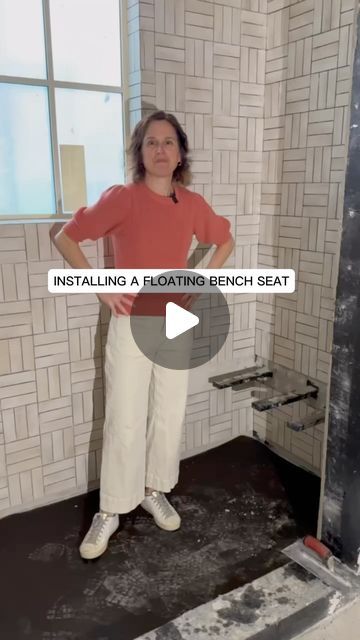 Shower With Built In Bench Seat, Shower Seats Ideas Benches, Floating Bench Seat, Floating Shower Bench, Bathroom Bench Seat, Floating Bench, Bathroom Bench, Bathroom Mirror Frame, Shower Seat