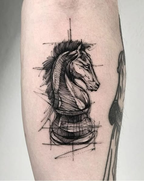 Chess Piece Knight Tattoo, Chess Knight Tattoo, Knight Chess Piece Tattoo, Chess Sketch, Chess Tattoo Ideas, Chess Tattoos, Tattoo Chess, Chess Piece Tattoo, Chess Tattoo