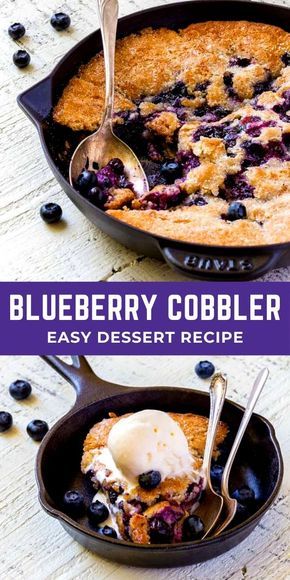 Blueberry Cobbler For 2, Blueberry Cast Iron Skillet Recipes, Skillet Berry Cobbler, Cast Iron Berry Cobbler, Skillet Blueberry Cobbler, Desserts In Cast Iron Skillet, Blueberry Cobbler Cast Iron Skillet, Cast Iron Dump Cake Recipes, Small Cast Iron Skillet Recipes Desserts