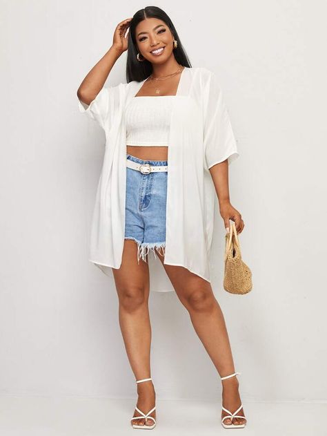 Plus Size Kimono, Look Plus Size, Plus Size Tees, Outfit Plus Size, Curvy Style, Elevated Basics, Stylish Plus, Shein Style, Look Plus