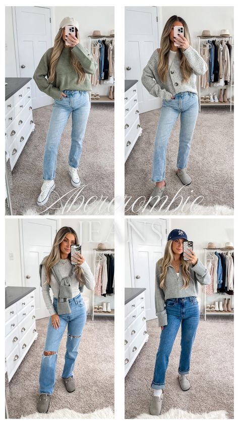 Ultra High Rise 90s Straight Jean curated on LTK 90s Jeans Outfit Women, 90s Straight Leg Jeans Outfit Winter, Ripped Knee Jeans Outfit, 90s Straight Leg Jeans Outfit, 90s Jeans Outfit, Cuffed Jeans Outfit, Straight Leg Jeans Outfit, Petite Fashion Casual, Straight Leg Jeans Outfits