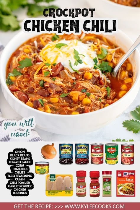 Healthy Chicken Chili Crockpot, Chicken Chili Crockpot Healthy, Crock Pot Chicken Chili, Slow Cooker Chicken Chili Recipe, Healthy Crock Pot Chicken, Crockpot Chicken Chili, Crockpot Chicken Chili Recipes, Chicken Chili Recipe Easy, Chili Crockpot