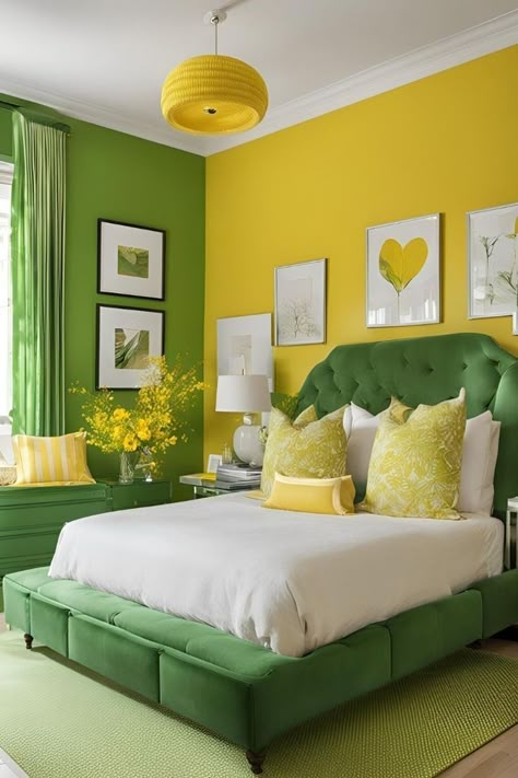 Full Bedroom Ideas, Small White Bedrooms, Mustard Accents, Vibrant Bedroom, Cream And White Bedroom, Green And White Bedroom, Yellow Bedroom Ideas, Bedroom Ideas Luxury, Modern White Bedroom