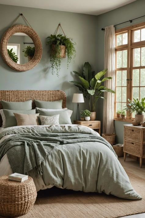 20 designs de chambres éclectiques pour vous inspirer – ToolzView Eclectic Bedroom Design, Sage Green Bedroom, Eclectic Bedroom, Green Bedroom, Green Rooms, Styl Boho, Bedroom Refresh, Bedroom Green, Small Room Bedroom