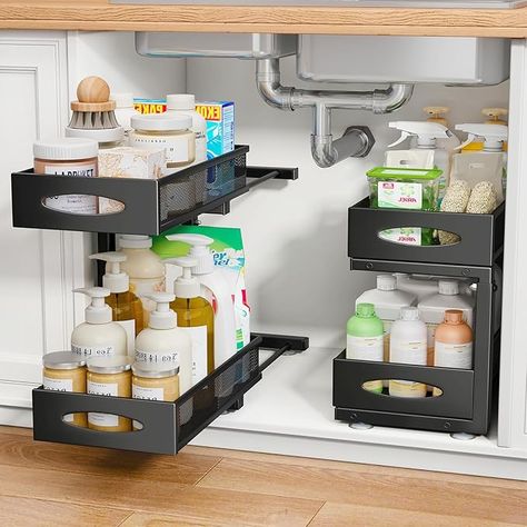 Amazon.com - Under Sink Organizer, 1 Pack Under Sink Organizers and Storage, 2 Tier Metal Pull out Cabinet Organizer for Bathroom, Kitchen, Pantry, Closet Slide out Cabinet Storage Organization Drawer Shelves Ikea Under Sink Storage, Organize Under Bathroom Sink, Under Sink Storage Ideas, Bathroom Under Sink Storage, Slide Out Shelf, Bathroom Sink Organizer, Bathroom Under Sink Organization, Under Bathroom Sink, Under The Sink Organization