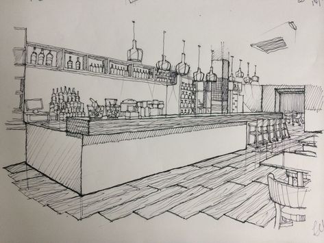 Penning Palatable Perfection: Restaurant Interior Sketch Service Restaurant Drawing Sketch, Kitchen Interior Drawing, Restaurant Perspective, Restaurant Sketch, Restaurant Drawing, Sketch Restaurant, Croquis Architecture, Interior Architecture Sketch, Architecture 101