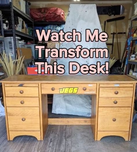 A DIY TikToker transformed a dirty old desk into a decorative nightstand. Home expert Remy (@remyrestores) took viewers through her step-by-step furniture remodeling process. “Watch me transform this old desk, this used to be someone’s old workbench,” she explained as she showed viewers the scratched piece covered in stickers. She got started on the mission […] Repurposed Desk Ideas Upcycling, Desk Into Nightstand, Desk Turned Into Nightstands, Desk As Nightstand, How To Turn A Desk Into A Vanity, Wood Desk Upcycle, Old Desk Into Night Stands, Old Desk Makeover Diy, Old School Desk Repurpose