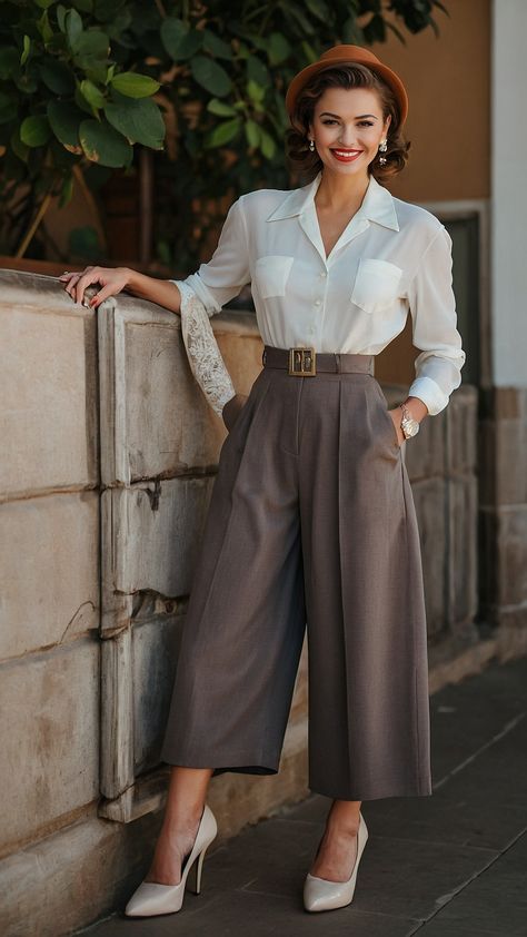 Discover how to achieve stunning retro looks for women outfits with a touch of S m a r t c a s u a l R i c h S a m b a s a d i d a s P a n t t r o u s e r s B u s i n e s s G r o w n L o a f e r s f o r R e t r o l o o k s British style Onitsuka tiger Elevate your wardrobe with retro-inspired ensembles that exude timeless elegance and sophistication Master the art of mixing classic pieces like loafers and trousers with modern twists to achieve the perfect blend of vintage and H.e.r Outfits, Modern Vintage Fashion Outfits, Retro Look Women, Retro Outfit, Classic Hollywood Glamour, Retro Looks, Modern Trend, Onitsuka Tiger, S B