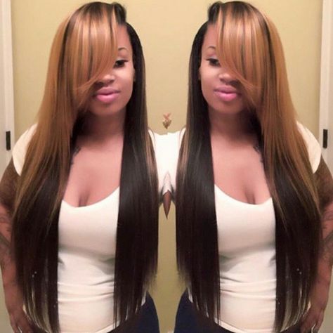 30 Inch Two Tone Side Swoop   We  love this look at remycelebrityhair.com… Traditional Sewin, Glue In Hair Extensions, Straight Hair Extensions, Weave Styles, Wigs Hair, Hair Laid, Hair Life, Hair Weave, Color Hair