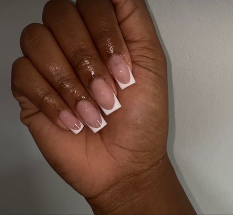 Nails With M Initial, Short French Tip Acrylic Nails Chrome Hearts, Short French Tip Acrylic Nails, Short French Tip, Short French Tip Nails, Cartoon Nail Designs, M Initial, Short French, 2022 Nails