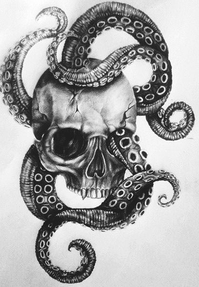 Skull With Octopus Tattoo, Skull And Octopus Tattoo, Skull And Octopus, Octopus Tattoo Design, Pirate Tattoo, Octopus Tattoos, Skulls Drawing, Octopus Tattoo, Octopus Art