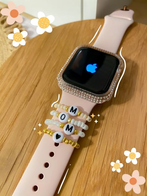 Apple Watch Band Accessories, Apple Watch Band Charms Diy, Watch Accessories Bracelets, Diy Watch Charms, Apple Watch Beads, Apple Watch Stack, Apple Watch Bracelet Stack, Diy Apple Watch Band, Beaded Watches Bracelet