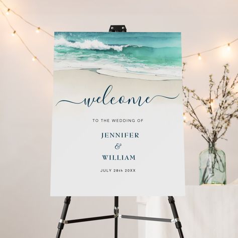 Watercolor Ocean waves Beach wedding Welcome sign Beach Wedding Invitation, Ocean Theme Party, Waves Beach, Watercolor Ocean, Elegant Watercolor, Beach Wedding Invitations, Wedding Welcome Sign, Ocean Theme, Wedding Welcome Signs