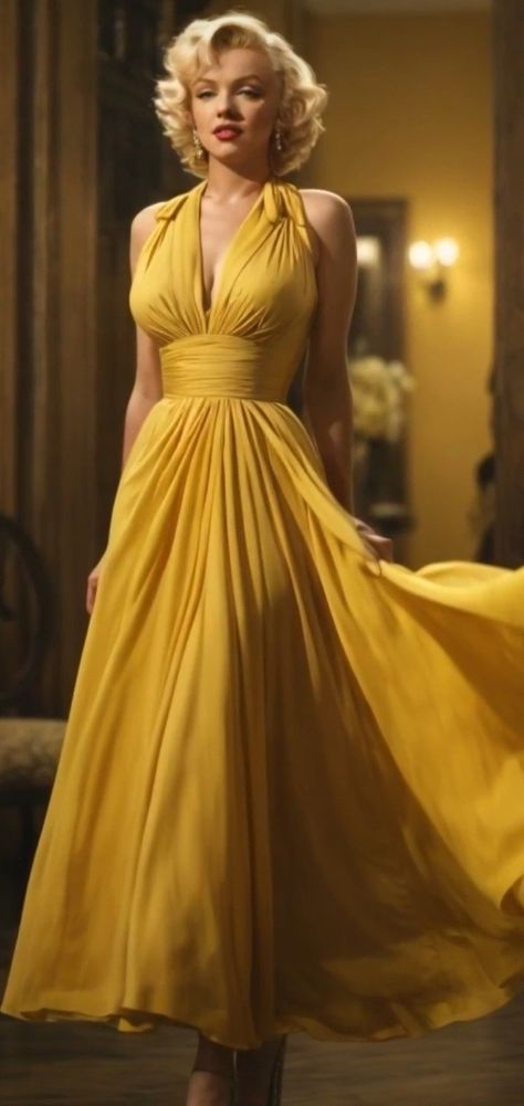 Marilyn Monroe Prom Dress, Marilyn Monroe Formal Dresses, Iconic Yellow Dress, Merlin Monro Dress, Marilyn Monroe Iconic Dress, Marylin Monroe Orange Dress, Marilyn Monroe Dresses Outfits, Hollywood Theme Dresses, Old Hollywood Outfits Dresses