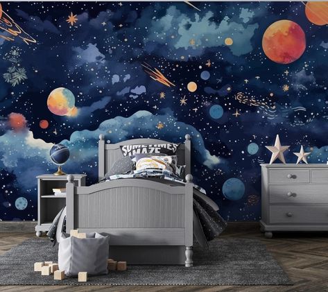 Space Wallpaper Peel and Stick Kids Bedroom Astronaut Planet Solar System Sky Wall Mural Self Adhesive Outer Space Removable Wallpaper PW336 - Etsy Adventure Kids Room, Glossy Wallpaper, Space Kids Room, Chandelier Wall Art, Space Wallpaper, Furniture Sofa Set, Silk Wallpaper, Wall Art Lighting, Staircase Chandelier