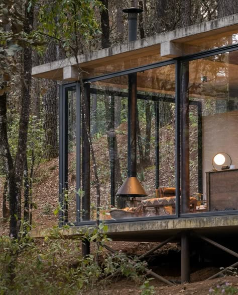 Folding Architecture, Glass Cabin, Timber Architecture, Forest House, Cabin In The Woods, Sustainable Home, Cabins In The Woods, Glass House, Casas De Ensueño