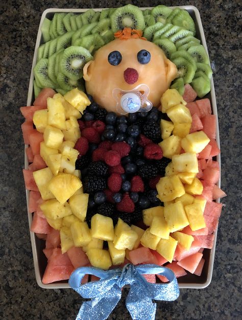 Baby fruit platter Baby Shower Fruit Tray Ideas, Shower Fruit Tray, Baby Shower Fruit Tray, Fruit Tray Ideas, Baby Shower Fruit, Baby Fruit, Sprinkle Shower, Fruit Display, Shower Trays