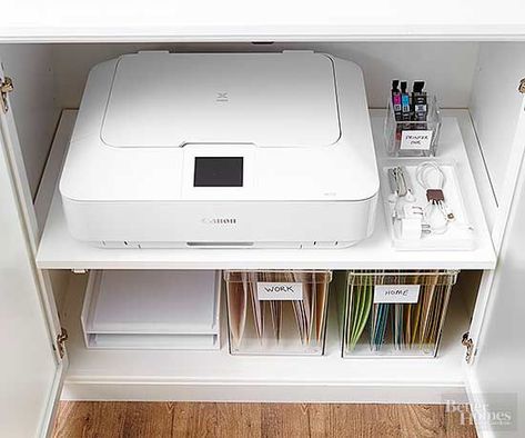 Printer Storage, Business Office Decor, Office Organization At Work, Home Office Storage, Craft Room Office, Organized Home, Declutter Your Home, Home Office Space, Home Organisation