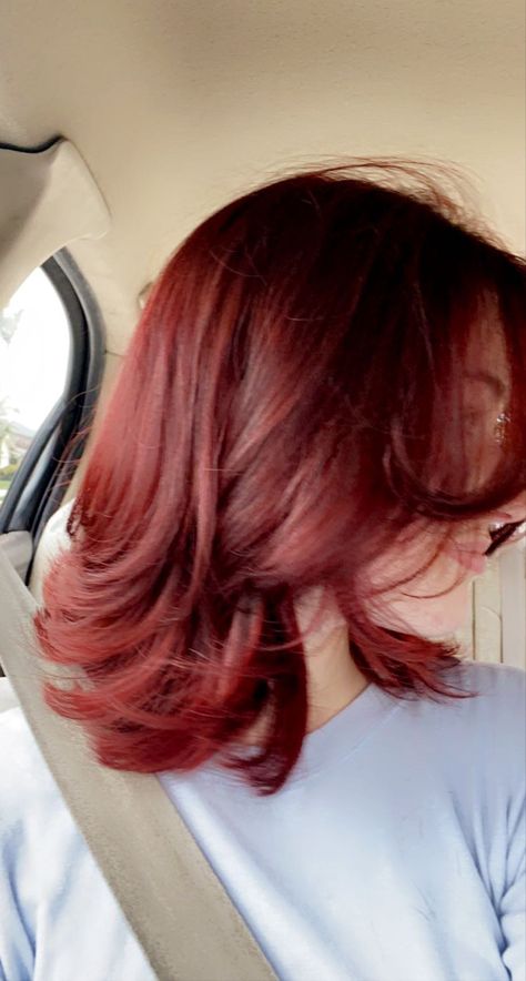 Short Hair Red Hair Color, Red Hair 90s Style, Red Hair And Haircut, Red Hair Color On Short Hair, Haircuts With Red Hair, Short Hair To Shoulder, Red Hair Inspo Color Short, Wine Red Hair Medium Length, Red Haircuts Medium