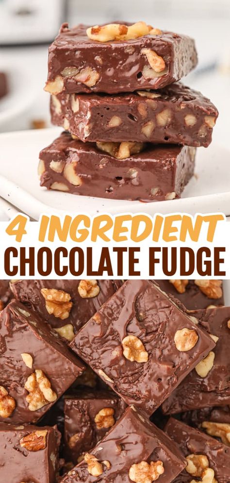 4 Ingredient Fudge is a simple and delicious condensed milk chocolate walnut fudge recipe. 4 Ingredient Fudge, Chocolate Walnut Fudge Recipe, Fudge Recipe Condensed Milk, Sweetened Condensed Milk Fudge, Fudge With Condensed Milk, Walnut Fudge Recipe, 2 Ingredient Fudge, Chocolate Walnut Fudge, Milk Chocolate Fudge