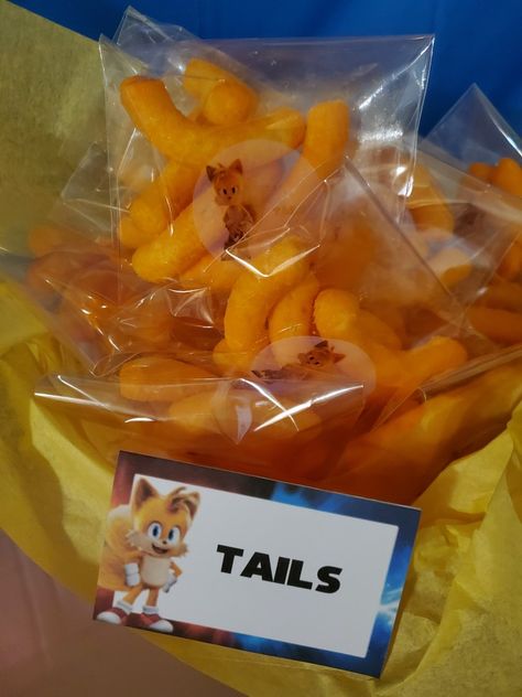 Sonic Movie Night Ideas, Sonic Tails Birthday Party, Sonic Birthday Snack Ideas, Sonic Party Snack Ideas, Sonic Snack Ideas, Sonic The Hedgehog Snack Ideas, Sonic Hedgehog Birthday Party, Sonic The Hedgehog Birthday Party Snacks, Sonic 3rd Birthday