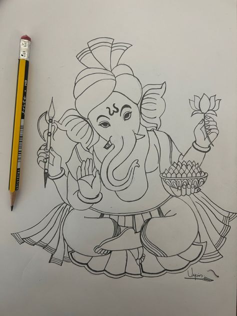 Vinayaka Pencil Drawing, Ganpati Pencil Drawing, Ganesh Pencil Drawing, Ganapati Sketches Simple, God Aari Work Designs, Vinayaka Images Drawing, Ganapati Drawing Easy, Lord Ganesha Drawing Pencil, Drawing With Poster Colors