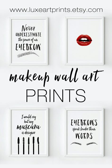 Makeup Wall Decor https://www.etsy.com/shop/LuxeArtPrints Make Up Wall Art, Interior Accent Wall, Makeup Studio Decor, Makeup Room Ideas, Rangement Makeup, Makeup Wall Art, Make Up Studio, Makeup Organization Diy, Esthetician Room