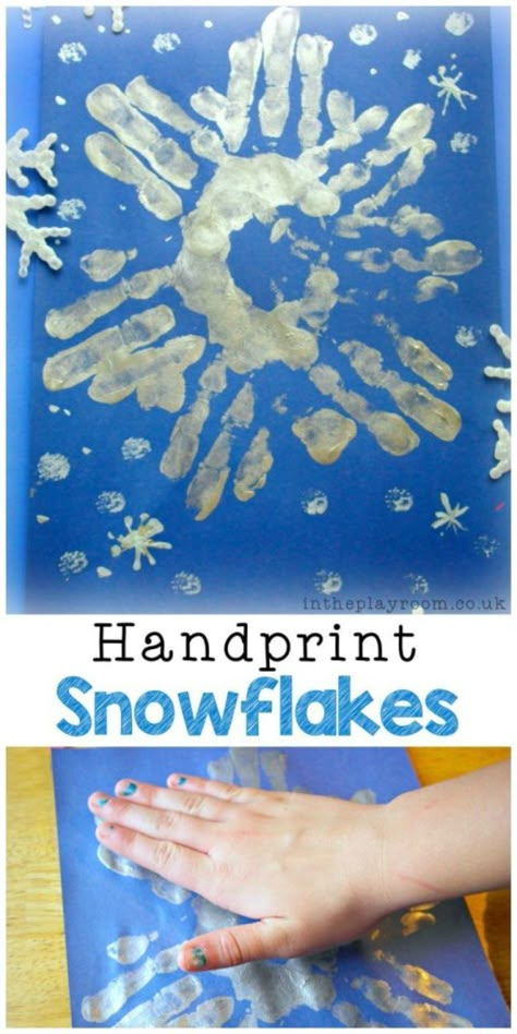 Snowflake Handprint, Snöflingor I Papper, Winter Crafts For Toddlers, Winter Diy Crafts, January Crafts, December Crafts, Preschool Winter, Snowflake Craft, Winter Preschool