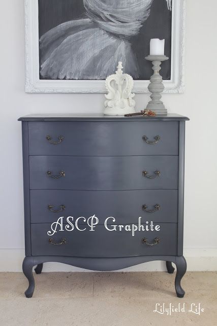 The colours of Annie Sloan Chalk Paint, Lilyfield Life: GRAPHITE #ascp #chalkpaint Painted Furniture Cabinets, Annie Sloan Graphite, Rustoleum Chalk Paint, Blue Painted Walls, Paint Dresser, Gray Chalk Paint, Chalk Paint Colors, Furniture Rehab, Painted Dresser