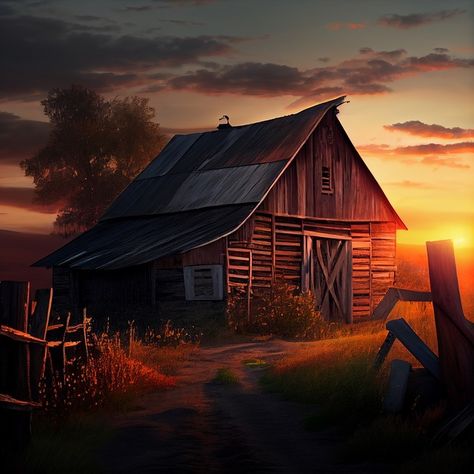 Download free HD stock image of Barn Sunset Farm Life Photography, Barn Photography, Barn Pictures, Acrylic Tutorials, Country Barns, Country Scenes, Old Barns, Sunset Painting, Old Barn