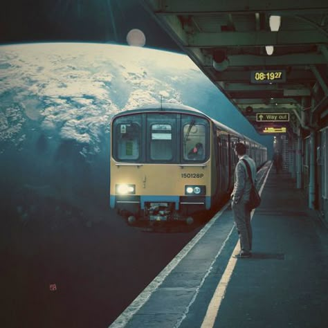 “Around the Earth” Futurisme Retro, Psy Art, Surreal Collage, 판타지 아트, Trippy Art, Retro Futurism, Surreal Art, A Train, Space Art