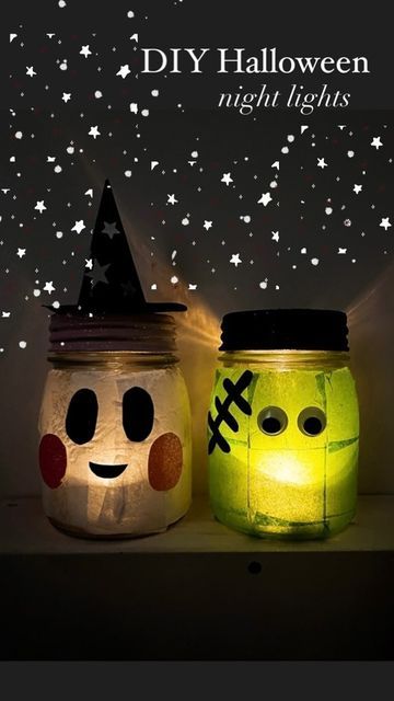 Fall Mason Jar Crafts Tea Lights, Spooky Lantern Diy, Mason Jar Halloween Decorations, Mason Jar Crafts For Kids, Jar Crafts For Kids, Crafts For Kids At Home, Kids Lantern, Halloween Pumpkin Painting Ideas, Pet Ghost