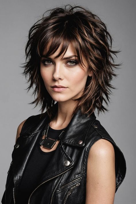 Choppy Rocker Hair, Medium Shaggy Hairstyles Choppy Layers, Super Short Shag, Short Shags On Women, Short Hair Cuts For Curly Hair, Short Rocker Hair, Choppy Layered Haircuts, Hair Shag, Medium Shag Hairstyles