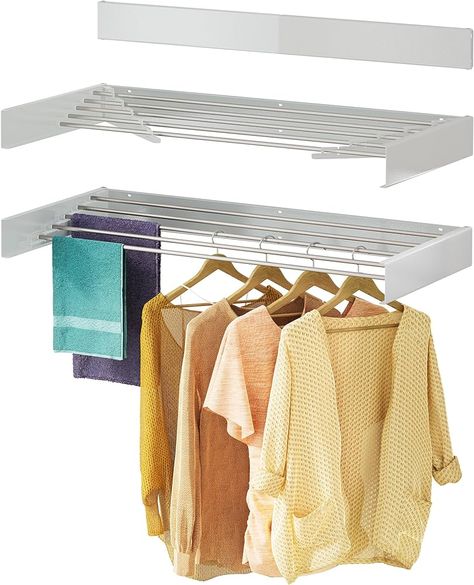 Amazon.com: Laundry Drying Rack Collapsible, Wall Mounted, Clothes Drying Rack, 31.5" Wide, 13.1 Linear Ft, 5 Aluminum Rods, 60 lb Capacity, with Wall Template, Screwdriver Bit, Drill Bit ( White 31.5" Medium ) : Home & Kitchen Laundry Hanging Rail, Collapsible Wall, Hall Laundry, Wall Drying Rack, Wall Mounted Clothes Drying Rack, Laundry Hanging, Wall Mounted Drying Rack, Laundry Drying Rack, Laundry Rack