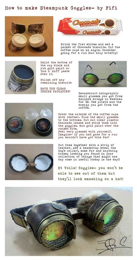 😃How To Make Steampunk Goggles😃Double click for full view zoom if needed Diy Steampunk, Mode Steampunk, Steampunk Crafts, Steampunk Goggles, Steampunk Ideas, Girl Guide, Diesel Punk, Steampunk Diy, Steampunk Cosplay